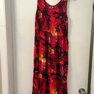 Tropical Red Floral Maxi Dress - Sleeveless Beach Style